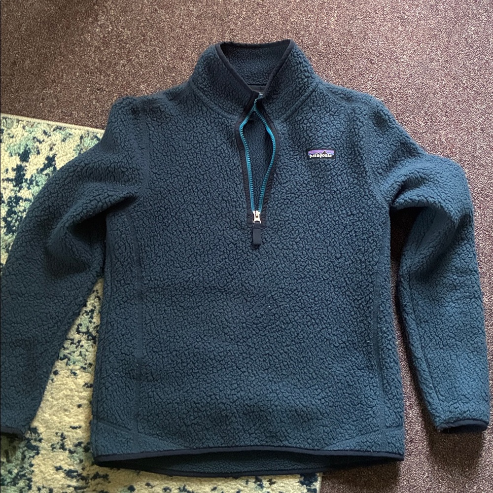 Patagonia Retro Pile 1/4 Zip Sweater Womens Small Blue Sherpa